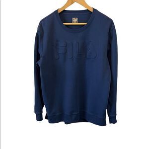 FILA Navy Graphic Loose Fit Pullover Jersey Knit Sweatshirt XL